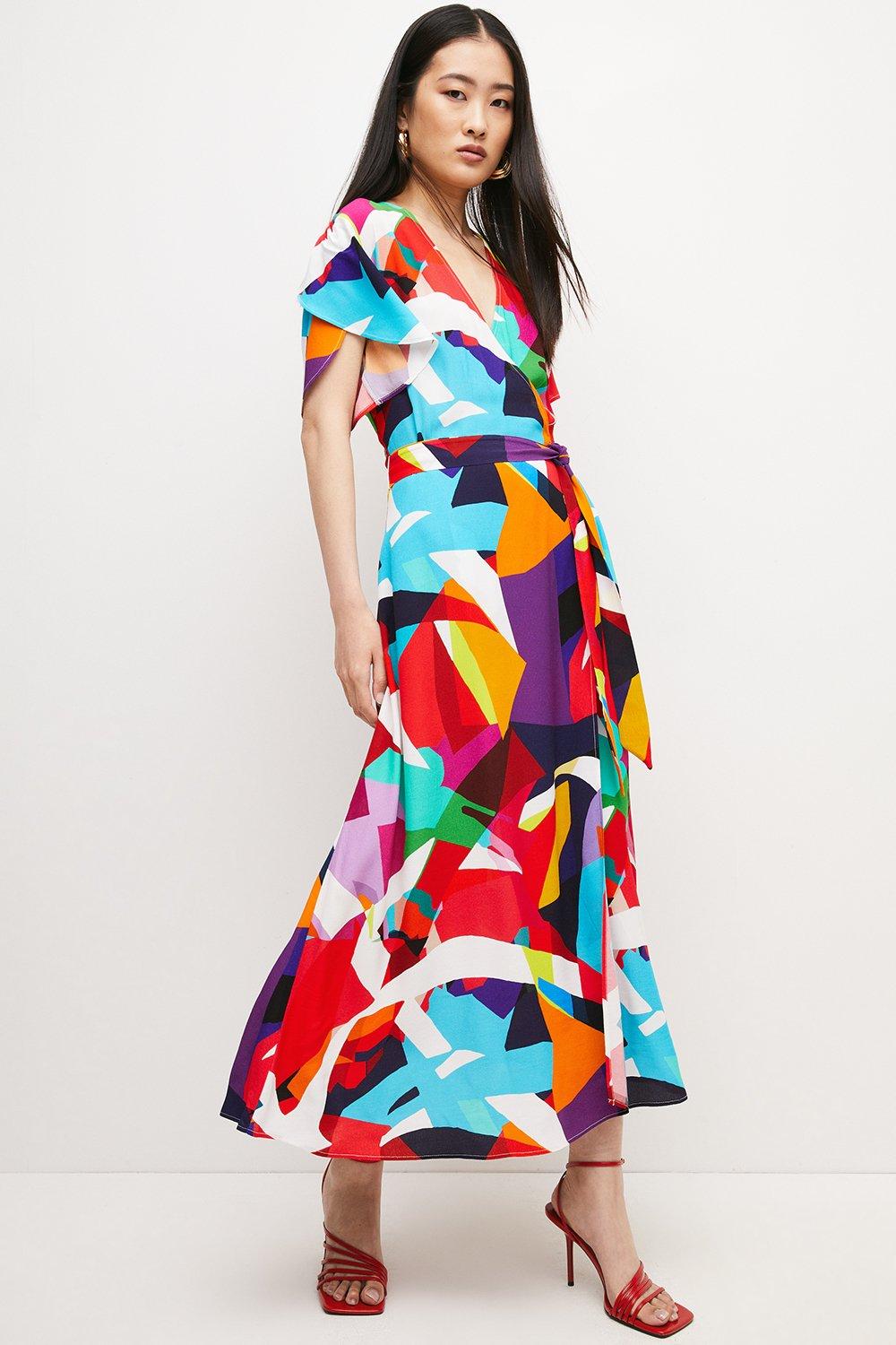Abstract Wrap Woven Midi Dress | Karen ...